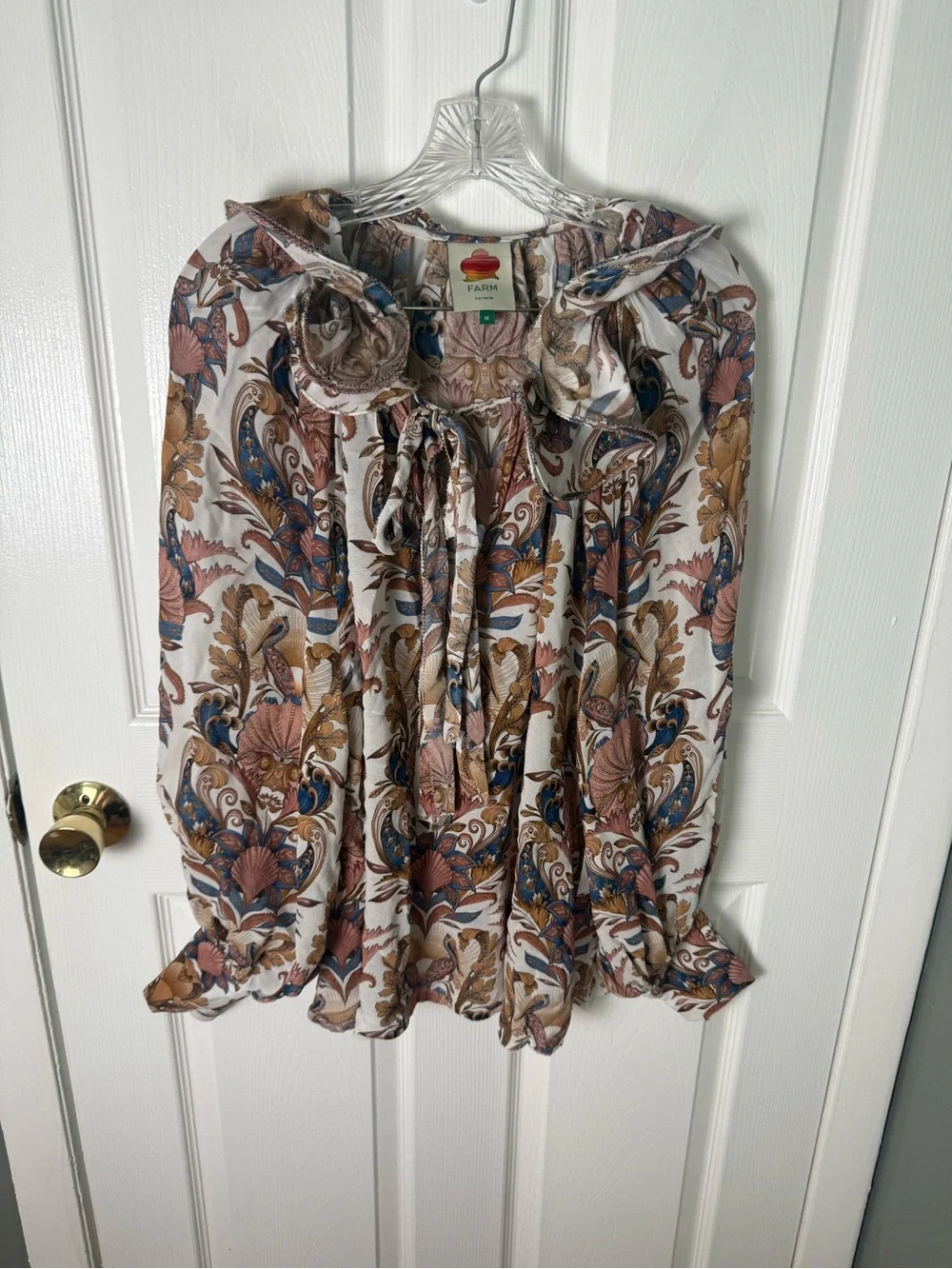 Farm Rio Off-White Sea Garden Ruffled Long Sleeve Blouse M